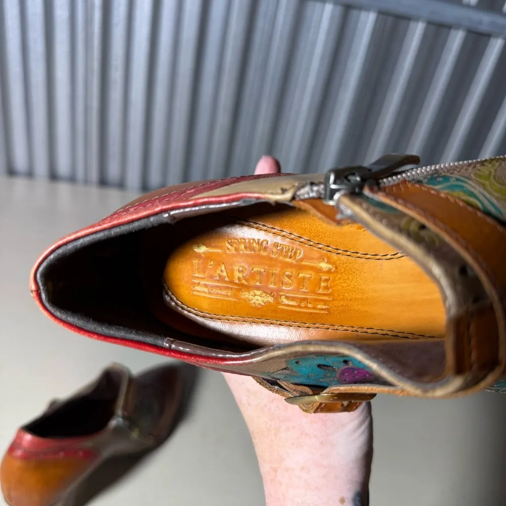 L'Artiste Spring Step 8.5 / 39 Leather Heels, New Without Box, Boho, French - Picture 6 of 11